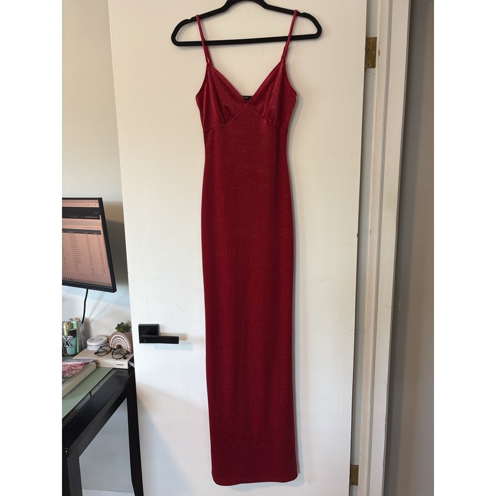 Forever 21 Red Velvet Maxi Slip Dress Y2K Fairycore Sparkly Party Evening Glam